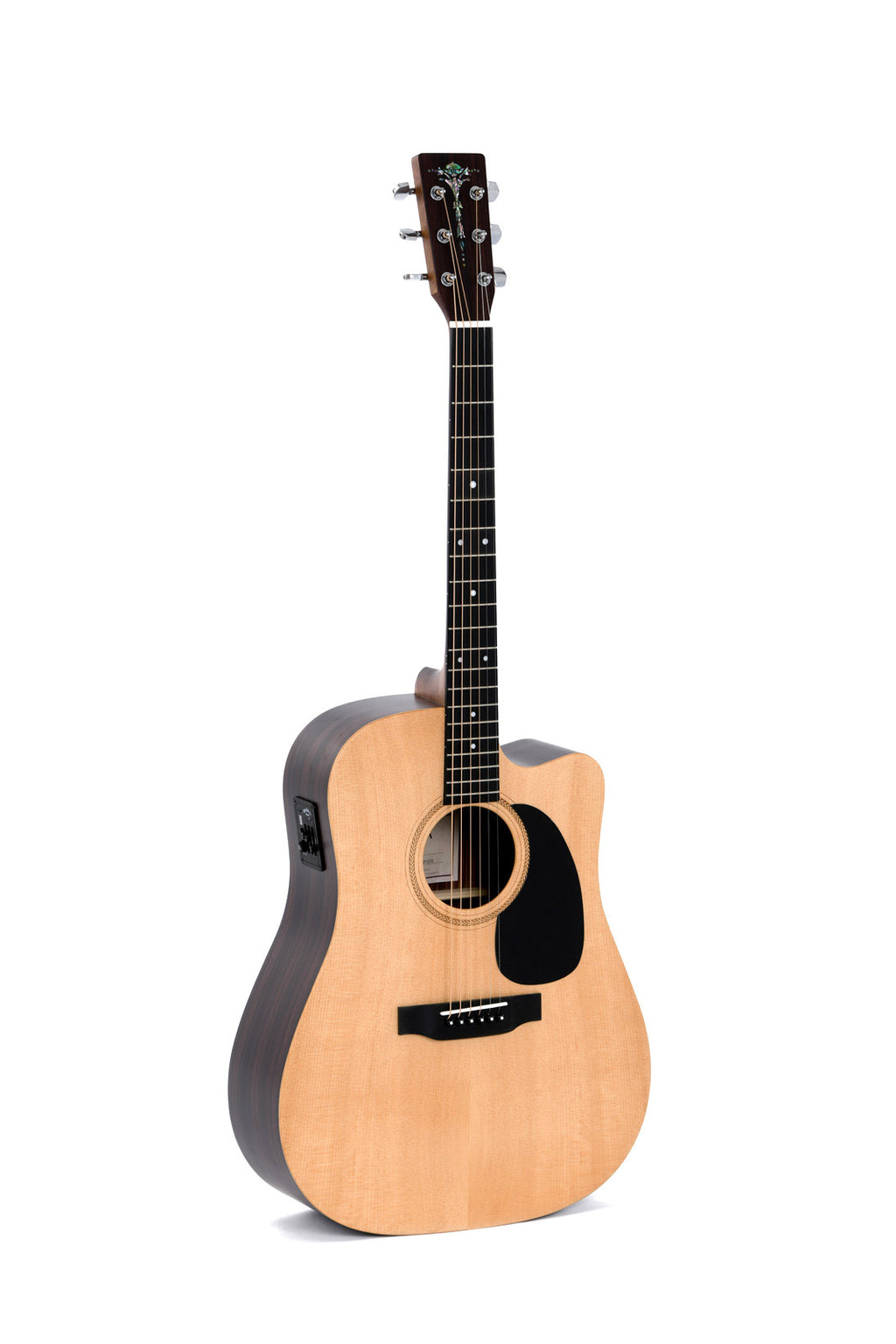Sigma Dreadnaught Acoustic Electric Guitar with a natural finish, showing the body, soundhole, and fretboard.