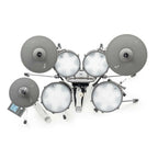 Efnote 3A electronic drum kit with multiple drum pads, cymbals, and a control module, set up on a stand with drumsticks.
