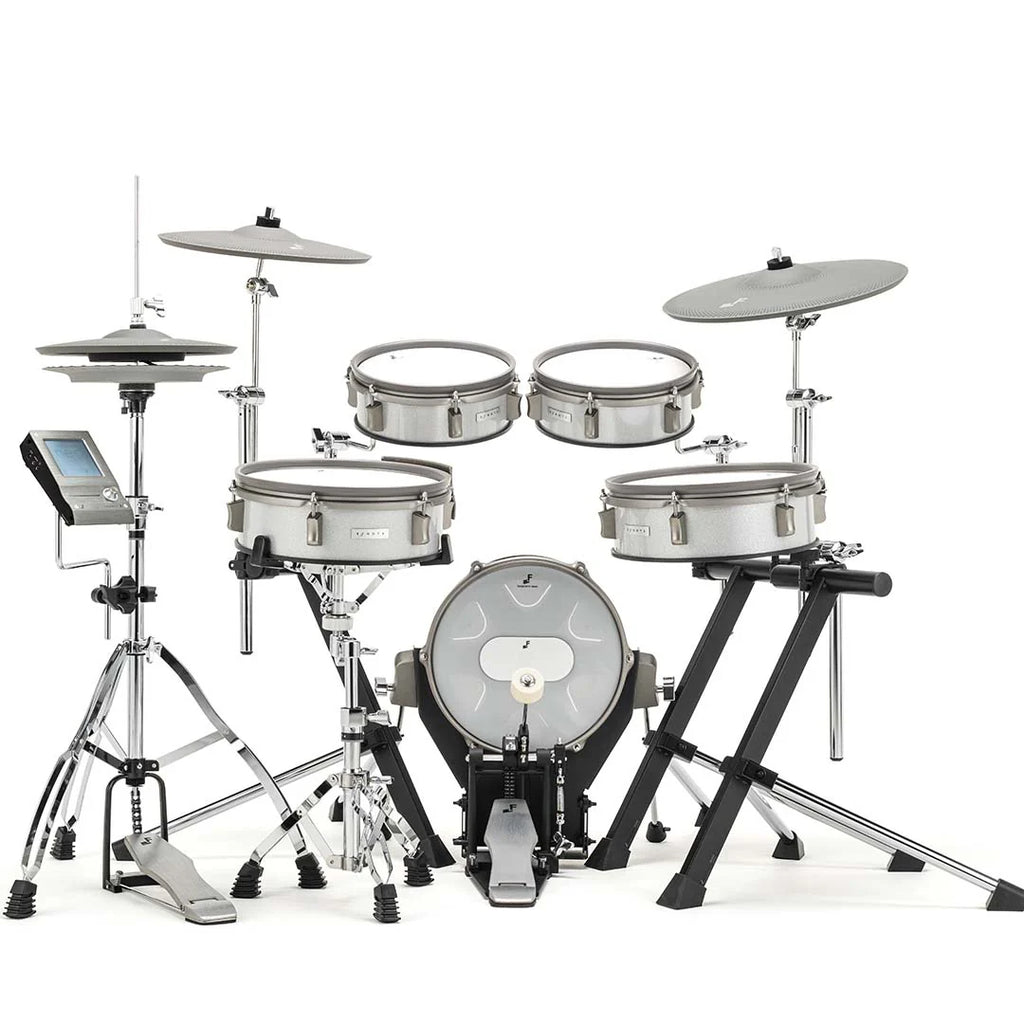 Efnote 3A electronic drum kit with multiple drum pads and cymbals, compact electronic drum set for practice and performance