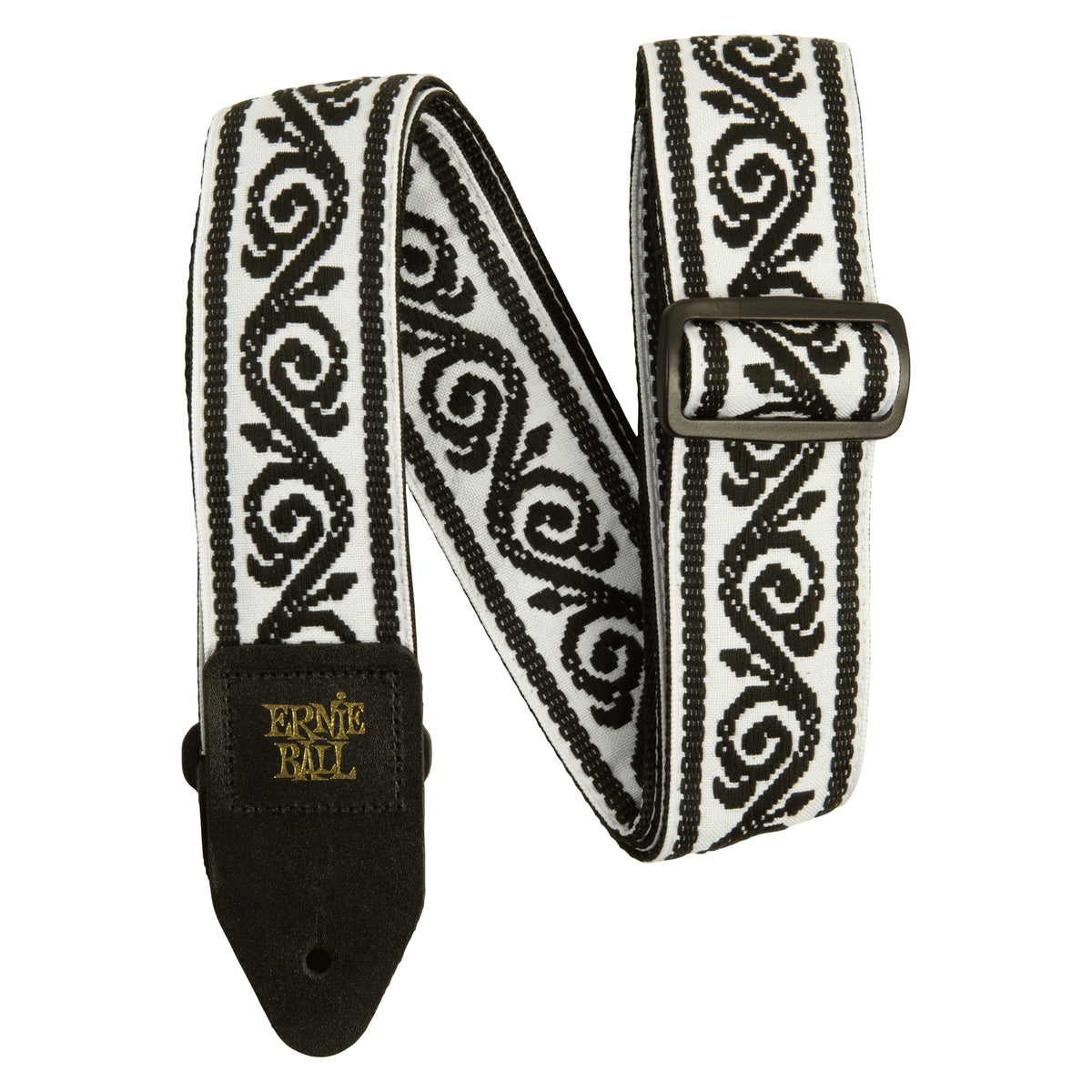 Ernie Ball Black Vine Jacquard guitar strap on white background