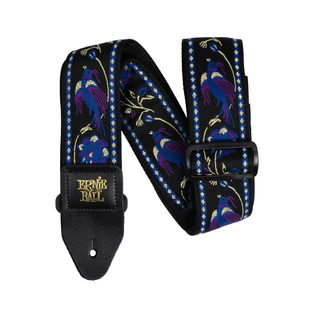 Ernie Ball Classic Jacquard guitar and bass strap in Purple Pleasant Pheasant design