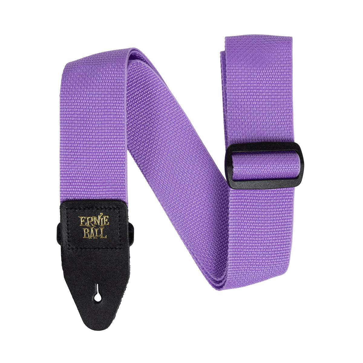 Ernie Ball Polypro guitar and bass strap in Purple Sunset design on white background