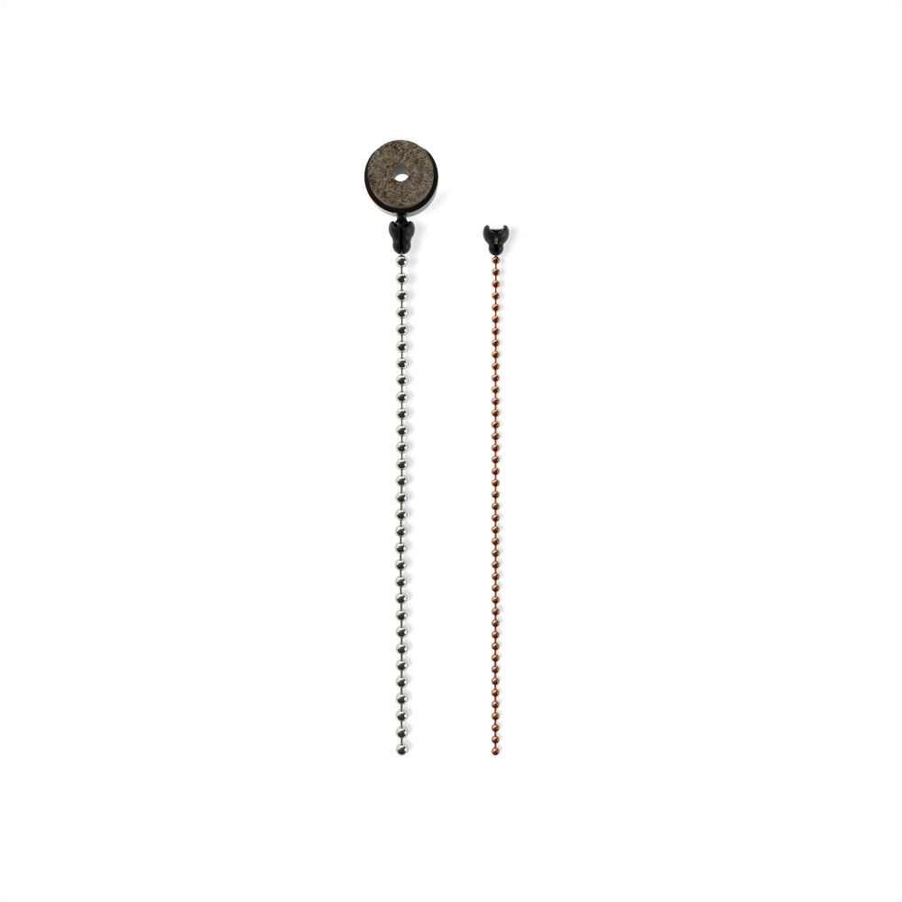 Evans Cymbal Sizzler drum hardware accessory with two chains for adding sustain and effect to cymbals, detailed view.