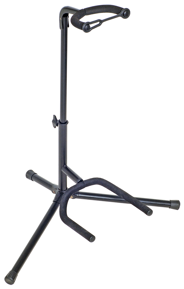 Xtreme guitar stand holding an electric guitar with padded support and adjustable arms for secure display and storage.