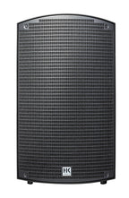 Front view of Mega Music Gold Pack package PA system featuring HK Audio Sonar 112 Xi speakers with detailed controls.