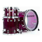 Ludwig Vistalite 3-piece purple drum kit with toms, bass drum, and snare, featuring clear acrylic shells and hardware.