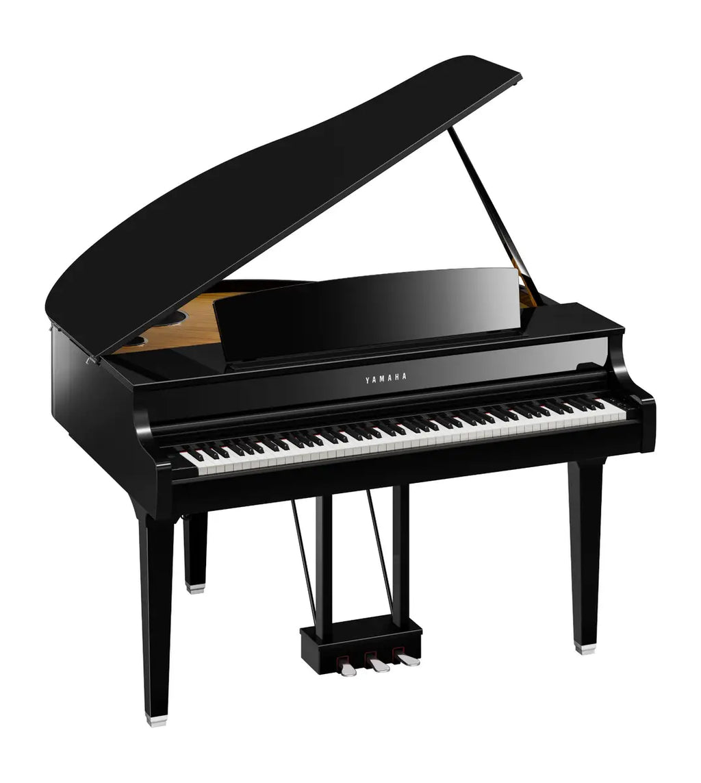 Yamaha Clavinova CLP-895GP premium grand touch digital piano in polished ebony, with detailed keys and polished wood finish.