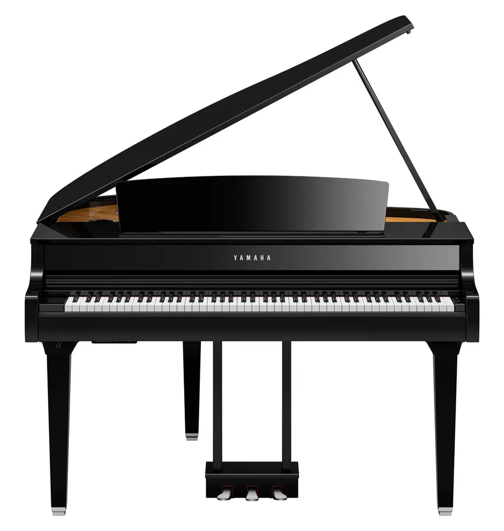 Yamaha Clavinova CLP-895GP digital grand piano in polished ebony, showcasing its elegant design and detailed keyboard.