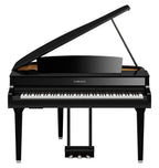 Yamaha Clavinova CLP-895GP digital grand piano in polished ebony, showcasing its elegant design and detailed keyboard.