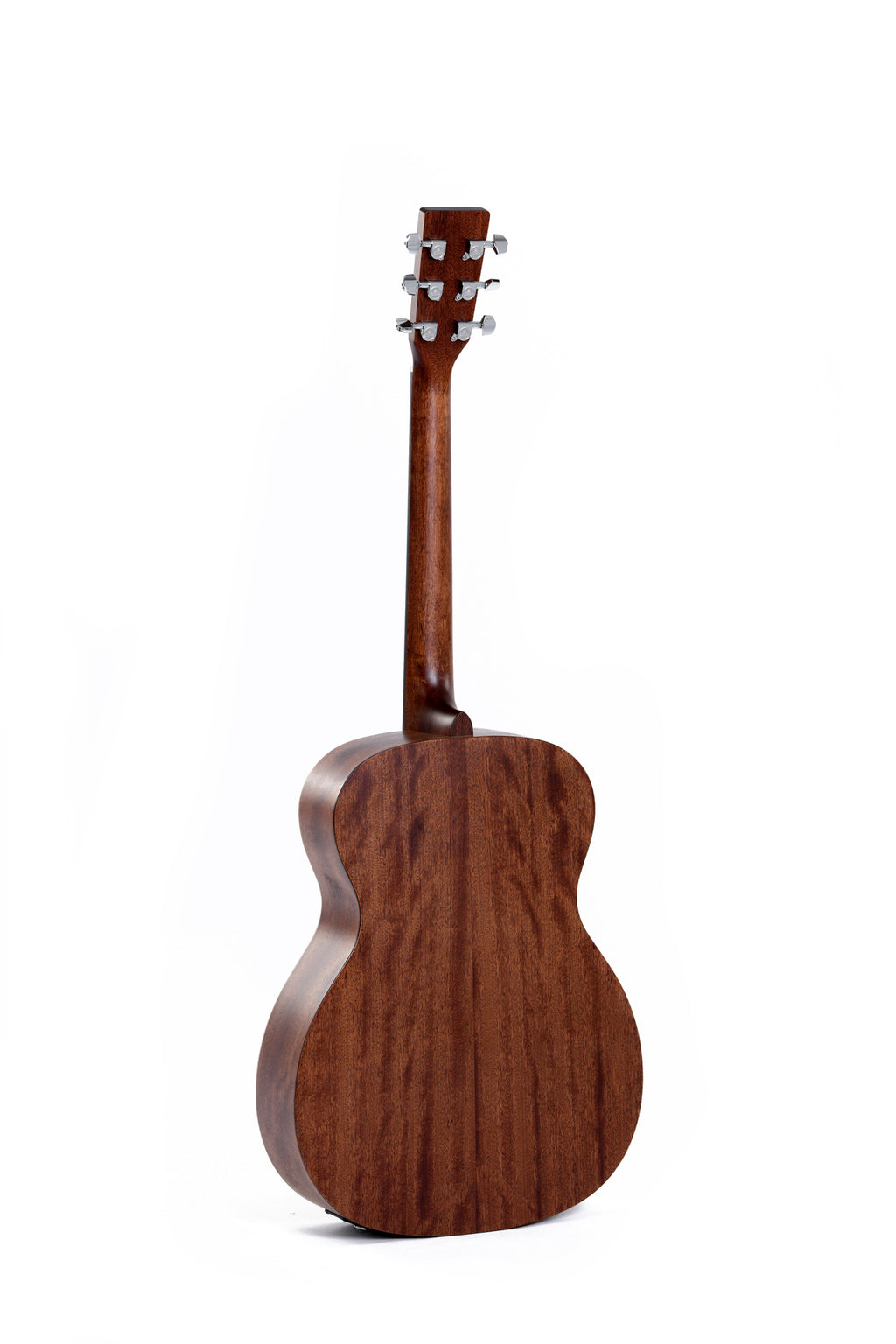 Sigma 000ME-SE Spruve Mahogany Acoustic Electric Guitar showing the body and fretboard, equipped with pickups and tuning pegs.