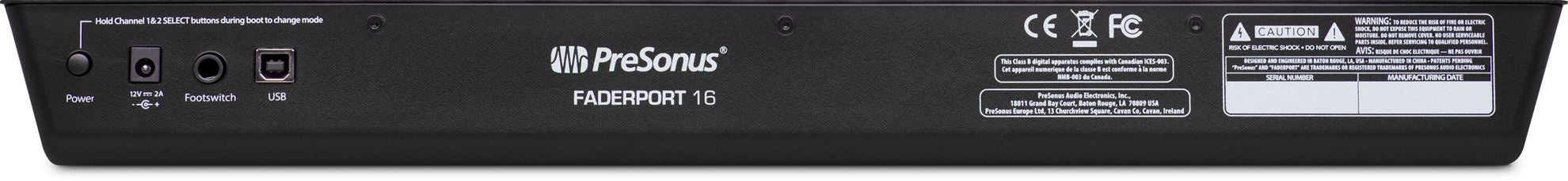 PreSonus FaderPort 16 MIDI controller with 16 motorized faders, DAW control, and versatile mix production features.
