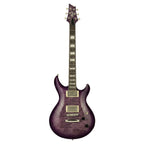 Cort Mirage M600 electric guitar in a vibrant trans purple burst finish, showcasing its sleek body and stylish design.