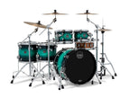 Mapex Marine Teal Burst 22-inch bass drum, 10, 12, 14, 16-inch toms drum kit with colorful shell finish and hardware.