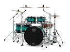 Mapex Marine Teal Burst drum kit with 22, 10, 12, 14, and 16-inch shells, featuring vibrant teal burst finish and drum hardware.