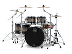 Mapex Saturn VI black ink burst 5-piece drum kit with 22, 10, 12, 14, and 16-inch shells, mounted on stands with drumsticks.
