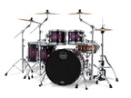 Mapex Saturn VI Royal Purple Burst 5-piece drum kit with 22, 10, 12, 14, and 16-inch shells, featuring drum heads and hardware.