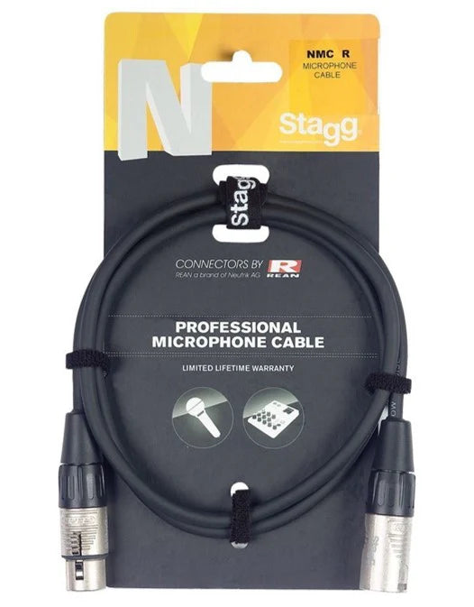 Stagg Deluxe 10m microphone cable with Neutrik and Rean connectors, suitable for PA systems and professional audio setups.