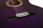 Valencia VC104PPS 4/4 size classical guitar with purple sunburst finish, shown from front with strings and fretboard visible.