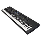 Yamaha CK76 stage piano with black keys and control panel, shown from an opposite angle, designed for live performance and stage use.