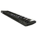 Yamaha CK76 stage piano viewed from rear angle, showing control panel and connection ports on a black keyboard for live performance.