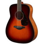 Yamaha FG800 dreadnought acoustic guitar with solid spruce top in brown sunburst finish, showing the body and neck details.