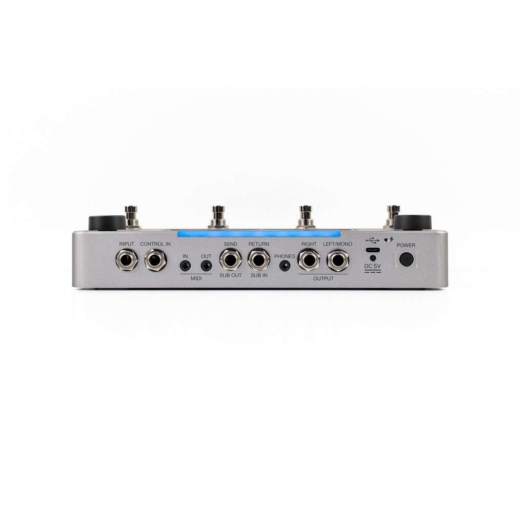 ZOOM NEURIG amp and multi-effects modeler pedal in black with footswitches and control knobs